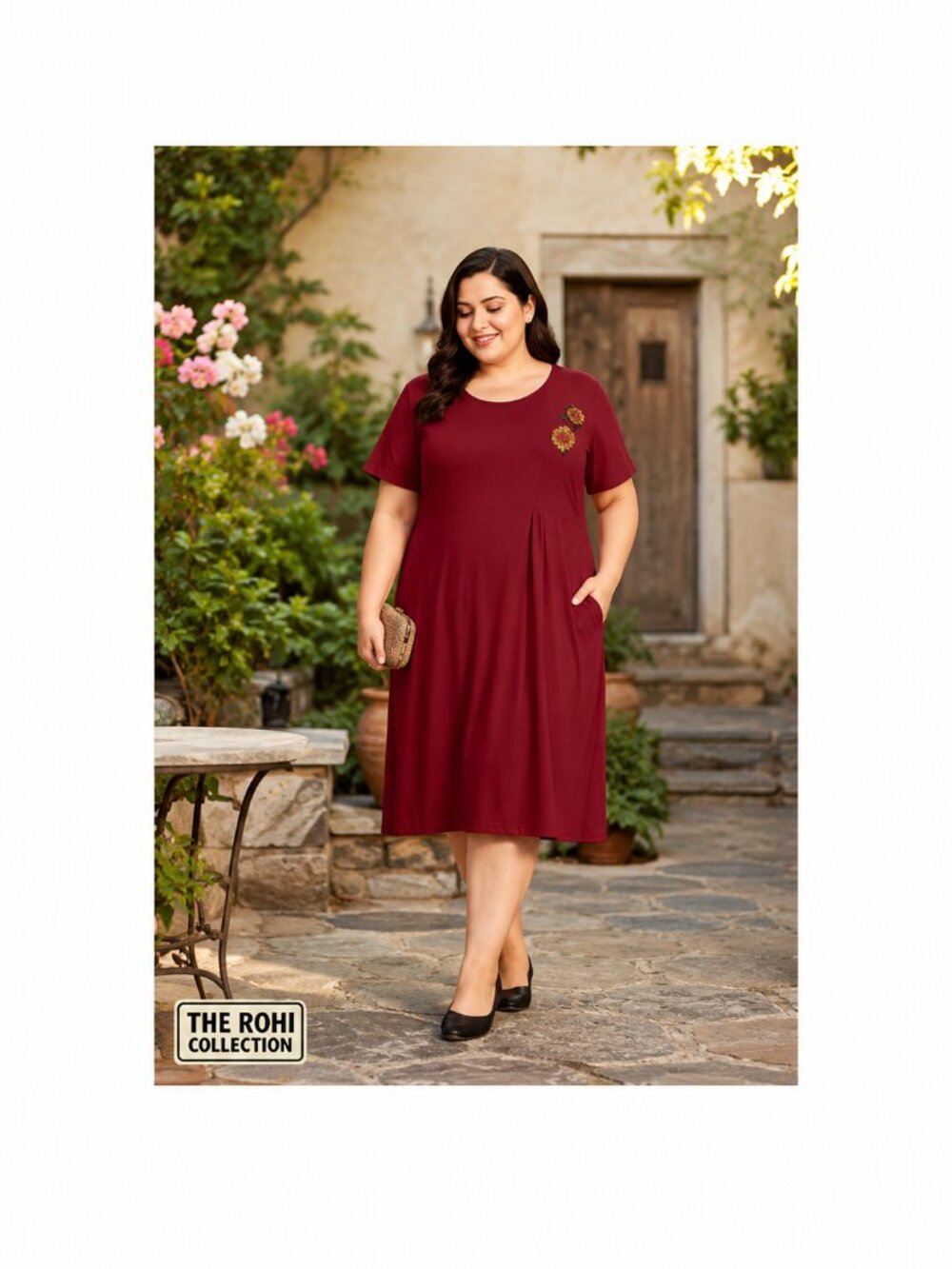 Boutique+ Burgundy Floral Sleep Dress Women’s 1X Soft Short Sleeve